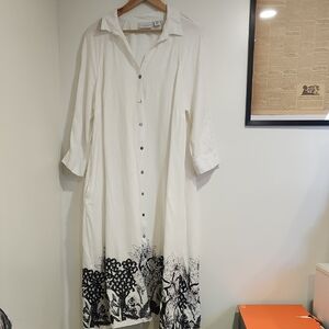 Calypso St.Barth XL Linen Shirtdress With Embroidered Floral Design